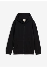 bonprix - Bluza rozpinana z kapturem, z miękkiego materiału z bawełną organiczną. Typ kołnierza: kaptur. Kolor: czarny. Materiał: materiał, bawełna #1
