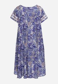 Born2be - Granatowa Wiskozowa Sukienka o Rozkloszowanym Kroju w Stylu Boho Melnea. Typ kołnierza: dekolt w łódkę. Kolor: niebieski. Materiał: wiskoza. Długość rękawa: krótki rękaw. Sezon: lato. Styl: boho #4