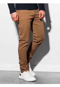 Ombre Clothing - Spodnie męskie P895 - camel - L. Okazja: do pracy, na co dzień. Materiał: bawełna, tkanina, elastan. Styl: casual, klasyczny #2