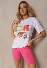 Renee - Różowo-Biały Komplet Dresowy Koszulka z Krótkim Rękawem Krótkie Kolarki Tiimawin. Kolor: różowy. Materiał: dresówka