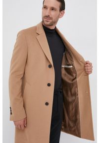 BOSS - Boss Płaszcz męski kolor beżowy przejściowy. Kolor: beżowy. Materiał: tkanina. Wzór: gładki #4