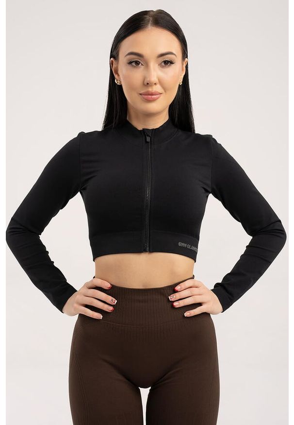GYM GLAMOUR - Bluza fitness damska Gym Glamour bezszwowa rozpinana. Kolor: czarny. Sport: fitness