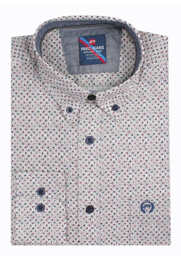 Koszula Weekendowa - Pako Jeans - Lekko Taliowana - Drobny Wzór. Okazja: na co dzień. Kolor: wielokolorowy. Materiał: bawełna. Styl: casual