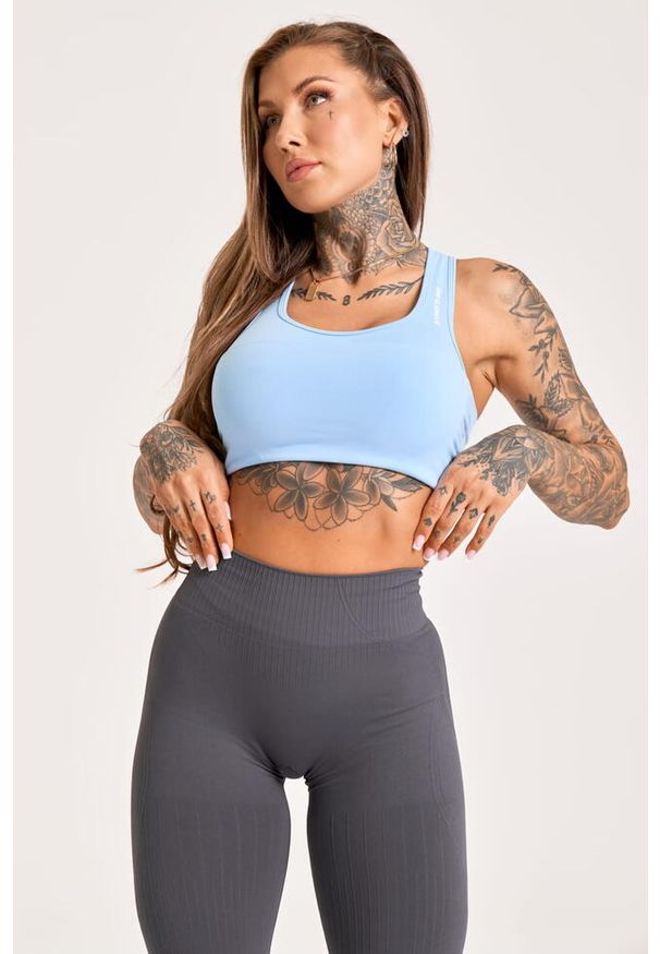 GYM GLAMOUR - Stanik fitness cardio damski Gym Glamour compress long baby. Kolor: niebieski. Sport: fitness