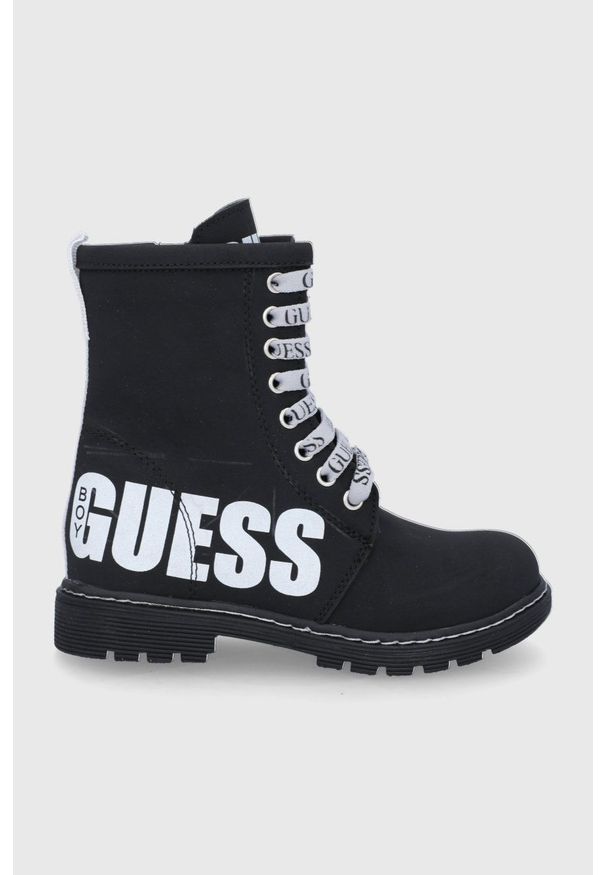 Guess Buty dziecięce kolor czarny. Nosek buta: okrągły. Kolor: czarny. Materiał: skóra, guma