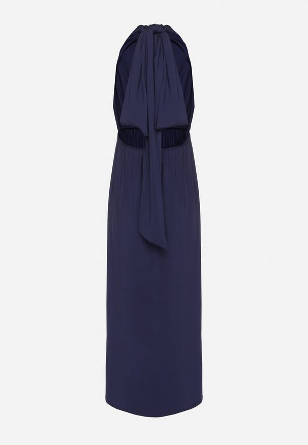 Born2be - Granatowa Koktajlowa Sukienka Multiway z Wiskozą i Wiązaniem na Szyi Lilazza. Okazja: na imprezę. Typ kołnierza: dekolt w kształcie V. Kolor: niebieski. Materiał: wiskoza. Typ sukienki: rozkloszowane. Styl: wizytowy