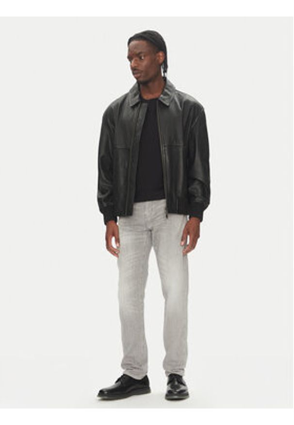 BOSS Kurtka skórzana Joberg 50543240 Czarny Relaxed Fit. Kolor: czarny. Materiał: skóra