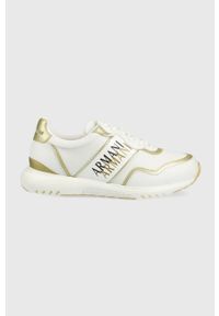 Armani Exchange sneakersy kolor biały. Nosek buta: okrągły. Zapięcie: sznurówki. Kolor: biały. Materiał: guma. Obcas: na platformie