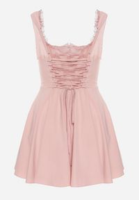 Born2be - Różowa Rozkloszowana Sukienka Vices w Rustykalnym Stylu z Wiązaniem Gorsetowym Foliora. Okazja: na co dzień. Typ kołnierza: dekolt gorset. Kolor: różowy. Długość rękawa: na ramiączkach. Typ sukienki: gorsetowe. Styl: klasyczny, casual, elegancki #6