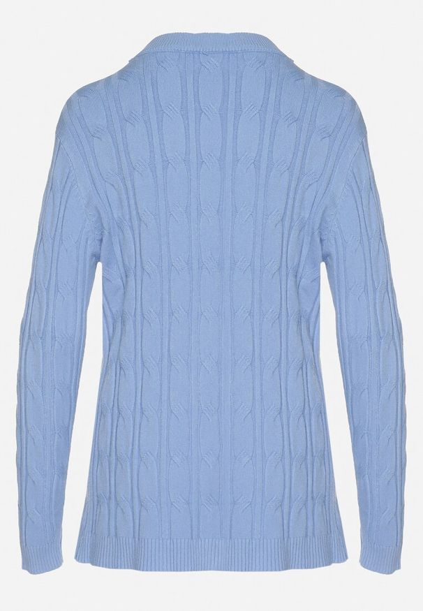 Born2be - Niebieski Sweter z Wiskozą i Ozdobnym Splotem Savria. Okazja: na co dzień. Kolor: niebieski. Materiał: wiskoza. Wzór: ze splotem. Styl: casual, klasyczny