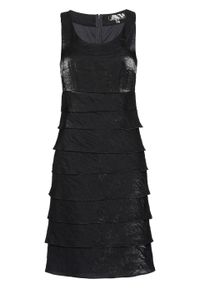 Sukienka z tafty z falbanami bonprix czarny. Kolor: czarny. Materiał: poliester, poliamid, wiskoza, materiał. Typ sukienki: ołówkowe #1