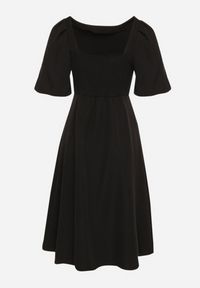 Born2be - Czarna Sukienka o Rozkloszowanym Kroju z Bufiastymi Rękawami Melisseia. Kolor: czarny. Styl: klasyczny #5