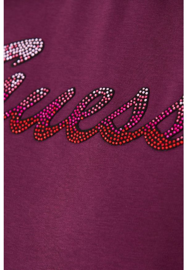 Guess - GUESS Bordowa damska bluza z cyrkoniami, Rozmiar L. Kolor: czerwony