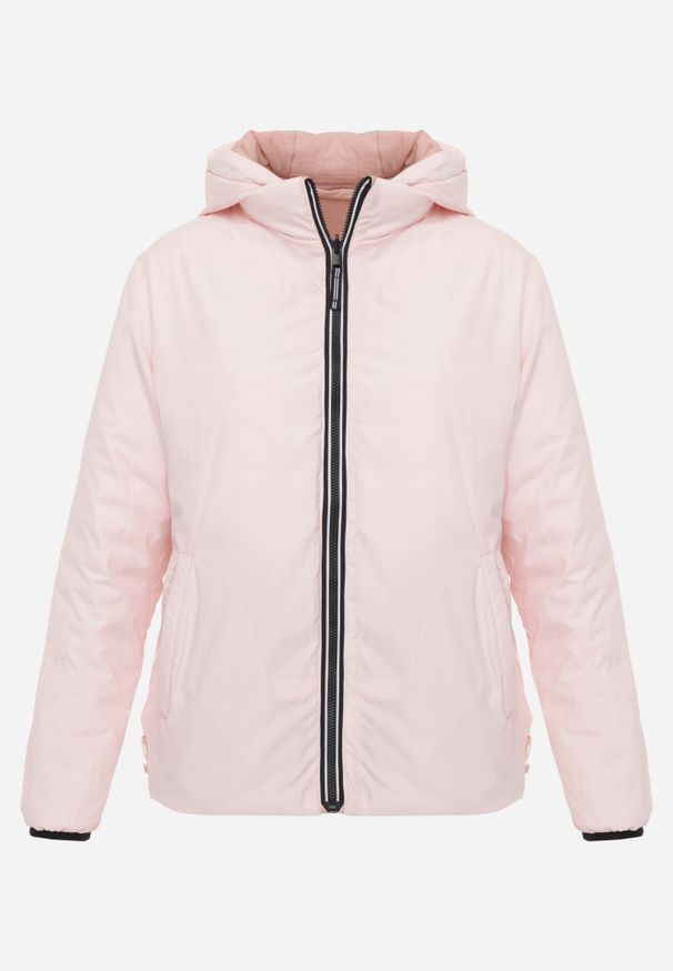 Born2be - Różowa Kurtka Przejściowa Dwustronna z Pikowaniem i Kapturem Azirane. Okazja: na co dzień. Typ kołnierza: kaptur. Kolekcja: plus size. Kolor: różowy. Materiał: jeans. Wzór: gładki. Styl: casual, elegancki