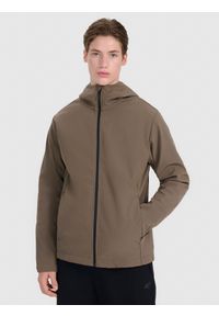 4f - 4F Kurtka softshell wiatroodporna membrana 5000 męska - brązowa S. Typ kołnierza: kaptur. Kolor: brązowy. Materiał: softshell. Technologia: Windstopper