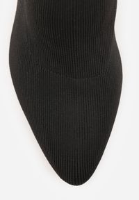 Born2be - Czarne Botki Vices na Geometrycznym Obcasie ze Skarpetową Cholewką Falacea. Okazja: na co dzień. Kolor: czarny. Materiał: jeans. Szerokość cholewki: normalna. Wzór: geometria. Obcas: na obcasie. Styl: casual. Wysokość obcasa: średni #2