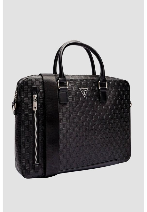 Guess - GUESS Сzarna męska aktówka Torino Briefcase. Kolor: czarny. Materiał: materiał. Styl: biznesowy, klasyczny, elegancki