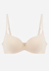 Renee - Beżowy Biustonosz Push Up o Gładkim Wykończeniu z Cyrkoniową Aplikacją Claronei. Kolor: beżowy. Rodzaj stanika: push-up. Wzór: gładki, aplikacja #1