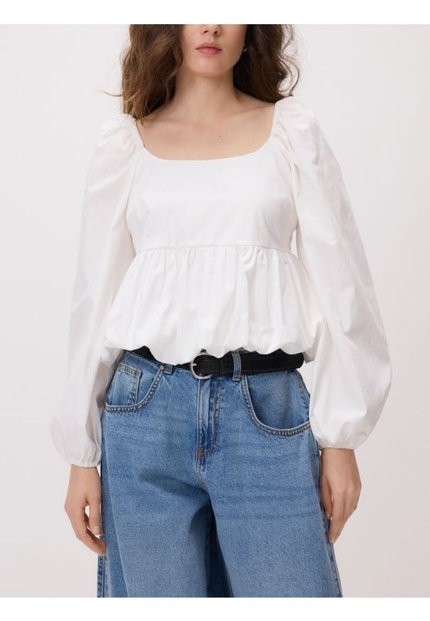 Reserved - Bluzka z bawełny - biały. Kolor: biały. Materiał: bawełna. Wzór: gładki. Styl: klasyczny