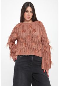 Twinset Milano - Sweter damski ażurowy z piórkami TWINSET. Wzór: ażurowy #1