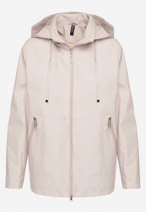 Born2be - Jasnobeżowa Kurtka Typu Wiatrówka z Odpinanym Kapturem Ndivoria. Okazja: na spacer, na co dzień. Kolor: beżowy. Materiał: jeans. Styl: casual, sportowy