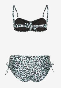 Born2be - Zielone Bikini Biustonosz z Wiązaniem i Majtki Figi ze Ściągaczami Uloselia. Kolekcja: plus size. Kolor: zielony. Wzór: ażurowy, motyw zwierzęcy