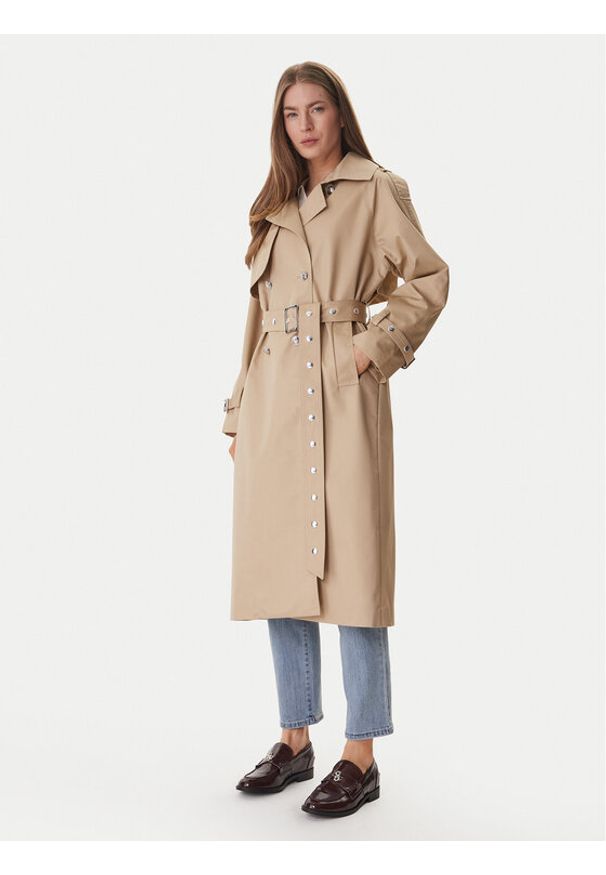 DKNY Trencz DJ6J6232 Beżowy Regular Fit. Kolor: beżowy. Materiał: bawełna