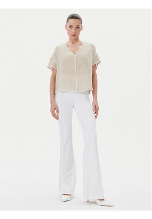 ICONA Bluzka RP5LE004 Beżowy Relaxed Fit. Kolor: beżowy. Materiał: len