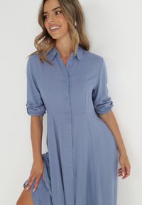 Born2be - Niebieska Sukienka Controllable. Okazja: na co dzień. Kolor: niebieski. Długość rękawa: długi rękaw. Typ sukienki: rozkloszowane, szmizjerki. Styl: casual, klasyczny. Długość: maxi #5