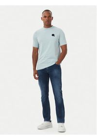 Karl Lagerfeld - KARL LAGERFELD T-Shirt 755049 562235 Niebieski jasny Regular Fit. Typ kołnierza: dekolt w karo. Kolor: niebieski. Materiał: bawełna #5