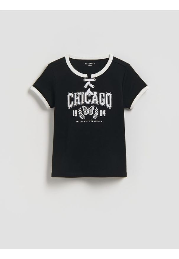 Reserved - T-shirt z nadrukiem - czarny. Kolor: czarny. Materiał: bawełna. Wzór: nadruk