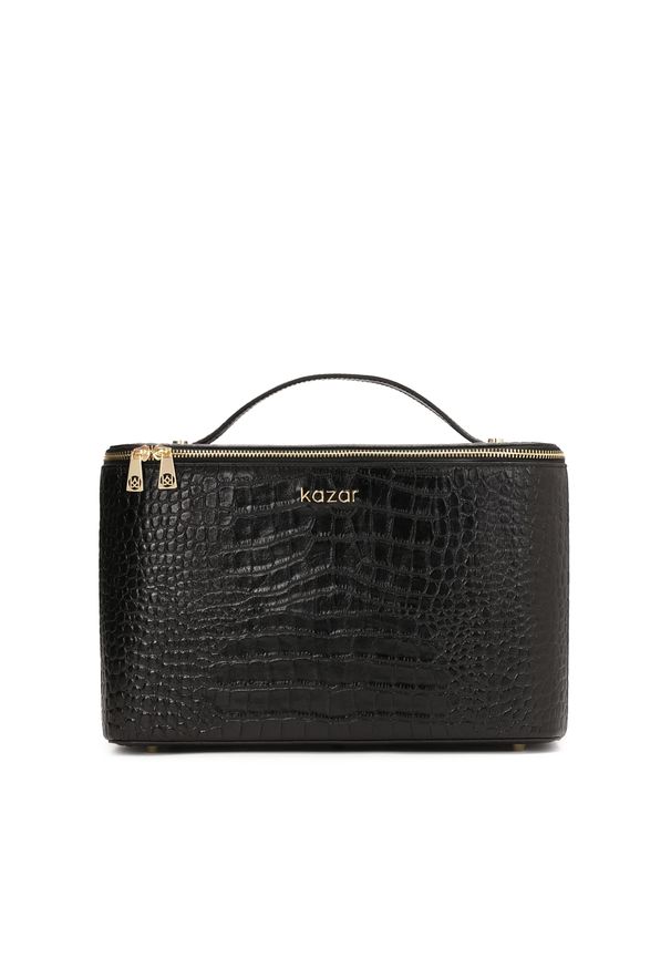 Kazar - Duża sztywna kosmetyczka z tłoczonej skóry. Kolor: czarny. Materiał: skóra
