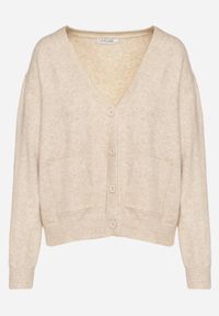Born2be - Beżowy Rozpinany Kardigan z Dodatkiem Kaszmiru Vetirira. Okazja: na co dzień. Kolor: beżowy. Materiał: kaszmir. Styl: klasyczny, casual #5