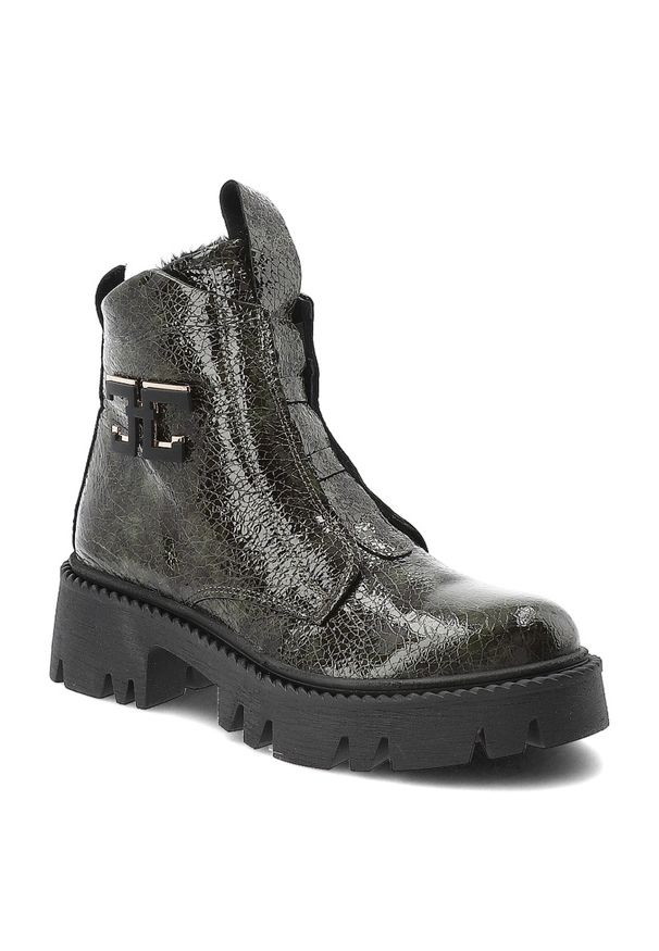 Zielone Botki Artiker Lakierowane Obuwie Damskie. Okazja: na co dzień. Kolor: zielony. Materiał: lakier. Wzór: aplikacja. Sezon: zima, jesień. Styl: casual, rockowy, elegancki