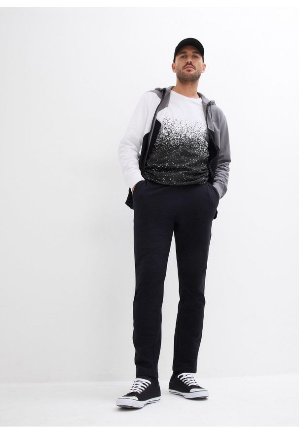 bonprix - Spodnie sportowe z miękką warstwą spodnią i równym dołem. Okazja: na co dzień. Kolor: czarny. Materiał: dzianina, dresówka. Styl: sportowy