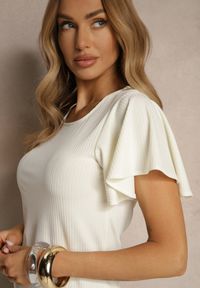 Renee - Beżowa Bluzka z Rozkloszowanymi Rękawami Sunelva. Okazja: na co dzień. Kolor: beżowy. Materiał: jeans. Styl: elegancki, casual #3