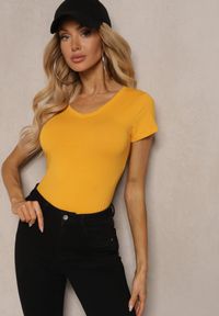 Renee - Żółty T-shirt Mirasura. Kolor: żółty. Materiał: dzianina. Długość rękawa: krótki rękaw. Długość: krótkie. Wzór: gładki #4