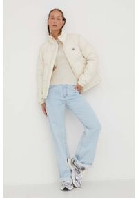 Tommy Jeans t-shirt damski kolor beżowy. Okazja: na co dzień. Kolor: beżowy. Materiał: bawełna, dzianina, prążkowany. Wzór: aplikacja. Styl: casual #3