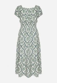 Born2be - Zielona Sukienka z Bawełną i Bufiastymi Rękawami Revilee. Okazja: na co dzień, na spacer. Kolor: zielony. Materiał: bawełna. Wzór: aplikacja. Styl: casual, elegancki #2