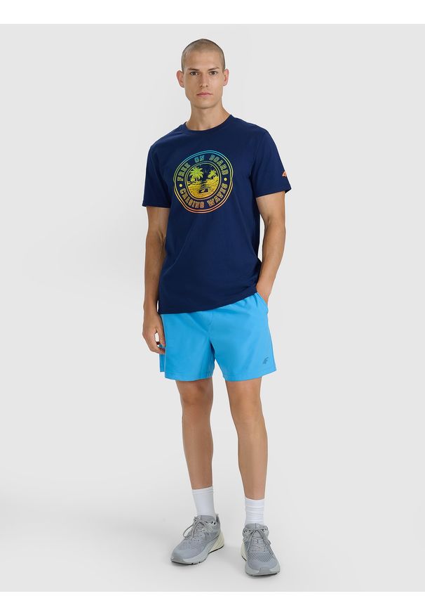 4f - 4F T-shirt regular z nadrukiem męski - granatowy XL. Okazja: na co dzień. Kolor: niebieski. Materiał: jersey, materiał, bawełna. Wzór: nadruk. Styl: sportowy, klasyczny, casual