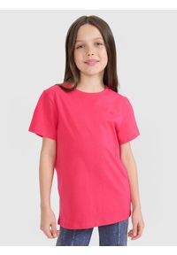 4f - 4F T-shirt regular gładki dziewczęcy - różowy 140 (9-10 lat). Okazja: na co dzień. Kolor: różowy. Materiał: dzianina, bawełna, jersey. Długość rękawa: krótki rękaw. Długość: krótkie. Wzór: gładki. Sezon: lato. Styl: klasyczny, sportowy, casual