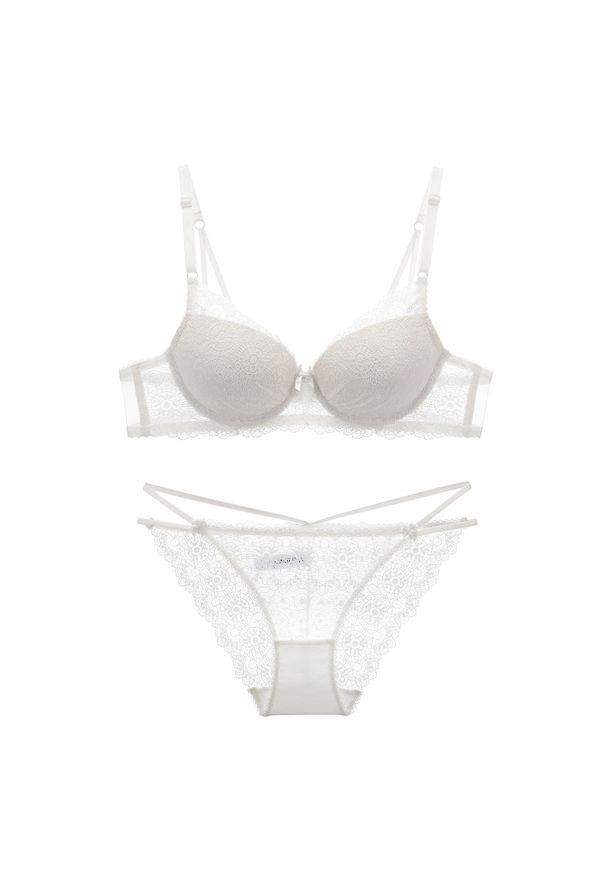 Intica - Koronkowy komplet bielizny z figami Pratibha. Kolor: biały. Materiał: koronka. Wzór: koronka