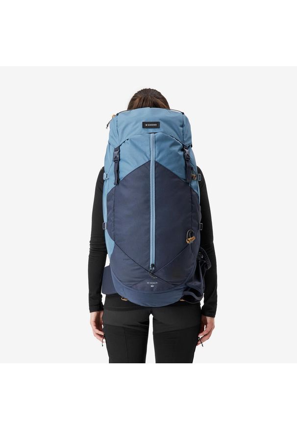 SIMOND - Plecak trekkingowy damski Forclaz MT100 Easyfit 60 litrów. Kolor: szary, niebieski, wielokolorowy. Materiał: tkanina, poliester. Styl: sportowy