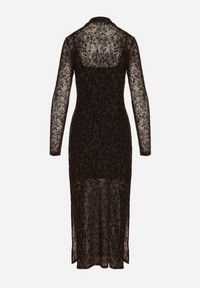 Born2be - Brązowa Dopasowana Sukienka Koktajlowa z Wiskozą z Welurowym Wzorem Kwiatów Alerre. Okazja: na co dzień. Kolor: brązowy. Materiał: welur, wiskoza. Długość rękawa: na ramiączkach. Wzór: kwiaty. Styl: wizytowy #5