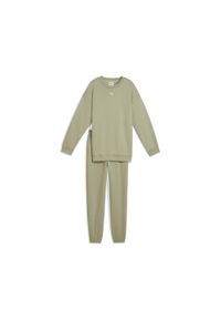 Puma - Młodzieżówy dres oversize Loungewear PUMA. Okazja: na uczelnię, na co dzień. Kolor: zielony. Materiał: dresówka. Styl: casual, sportowy #1