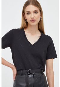 Silvian Heach t-shirt bawełniany damski kolor czarny. Kolor: czarny. Materiał: bawełna. Długość rękawa: krótki rękaw. Długość: krótkie #5