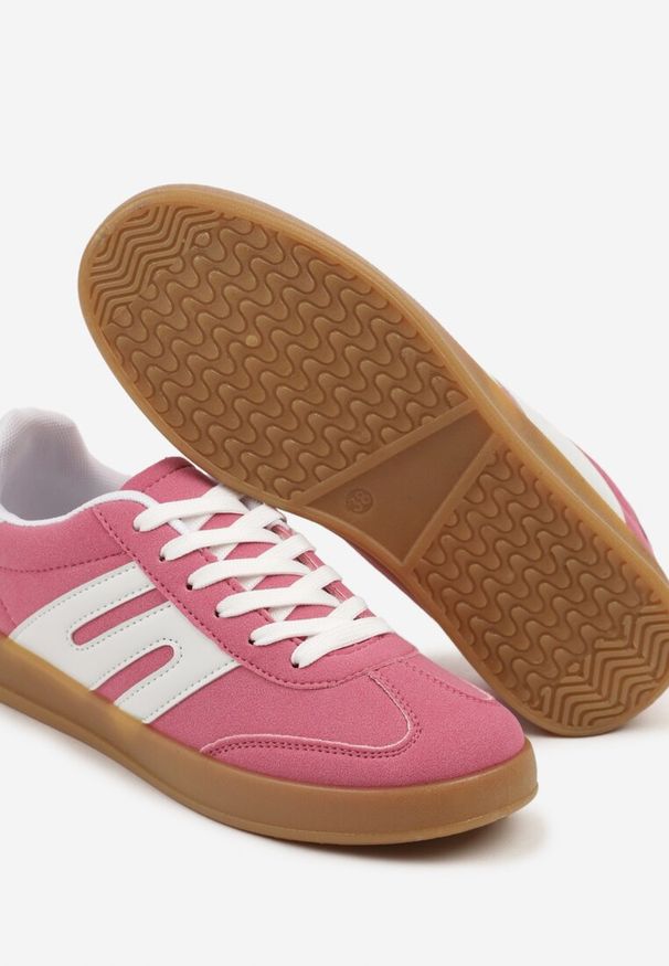 Born2be - Ciemnoróżowe Sneakersy w Stylu Klasycznych Tenisówek z Ozdobnymi Przeszyciami Nartewia. Okazja: na co dzień. Kolor: różowy. Materiał: jeans