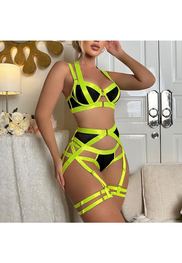 Intica - Komplet bielizny z pasem do pończoch regulowane zapięcia Dalija. Kolor: czerwony. Materiał: materiał. Wzór: paski