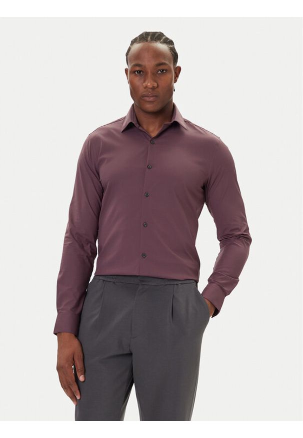 Calvin Klein Koszula LV019EU073 Bordowy Slim Fit. Kolor: czerwony. Materiał: syntetyk