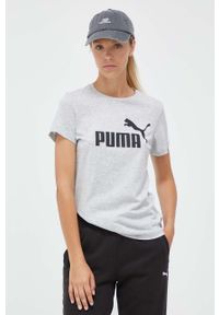 Puma t-shirt bawełniany kolor szary. Kolor: szary. Materiał: bawełna. Wzór: nadruk